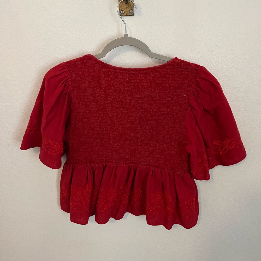 Zara Linen Crop Ruffle Top - Picture 4 of 5